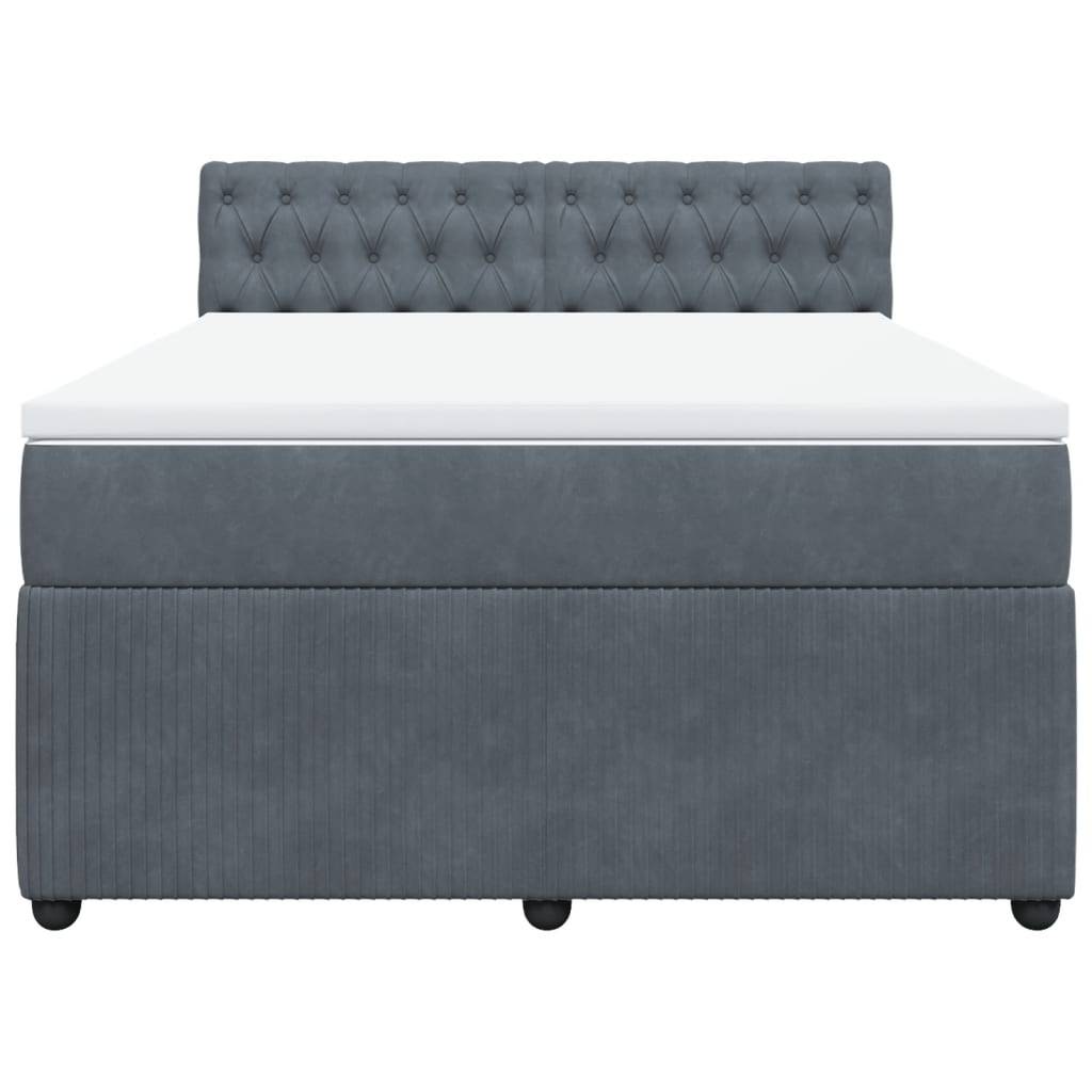 vidaXL Boxspringbett mit Matratze Dunkelgrau 140x200 cm Samt