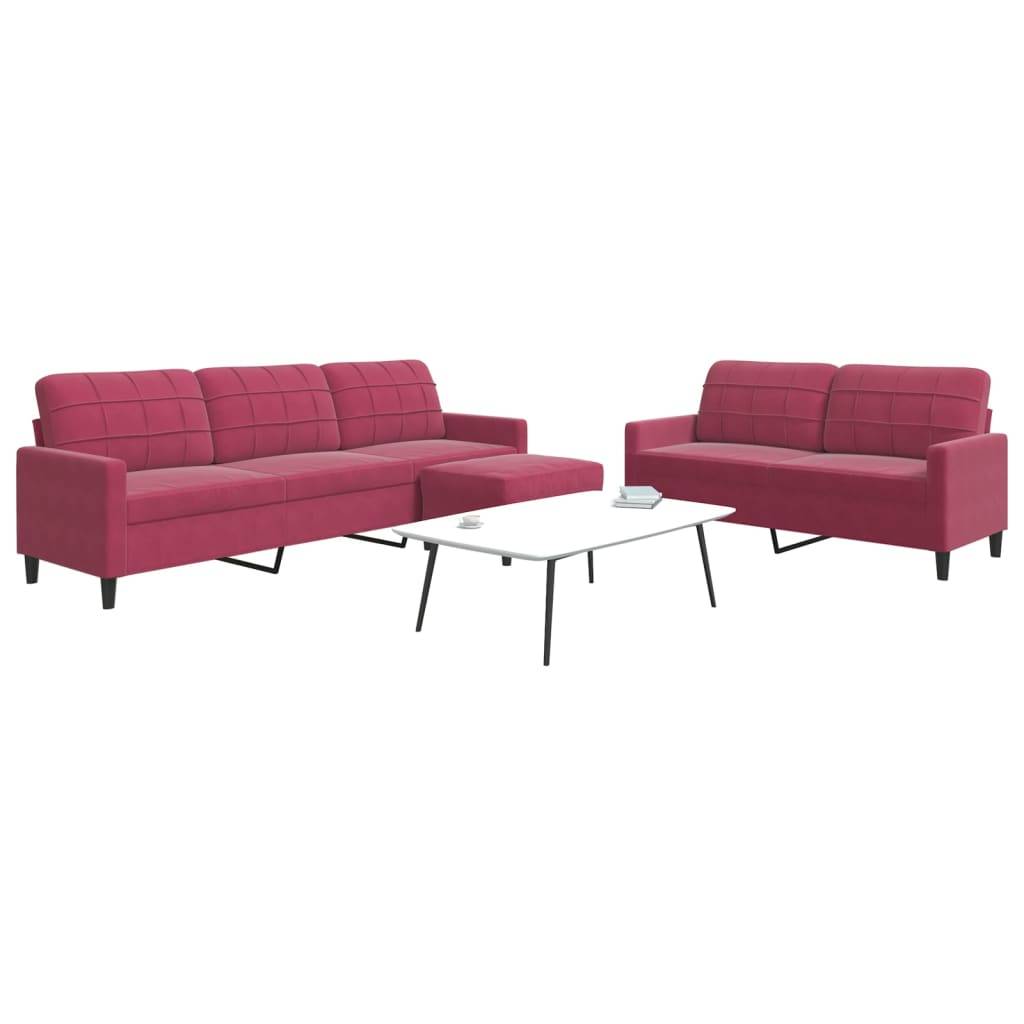 vidaXL 3-tlg. Sofagarnitur mit Kissen Weinrot Samt