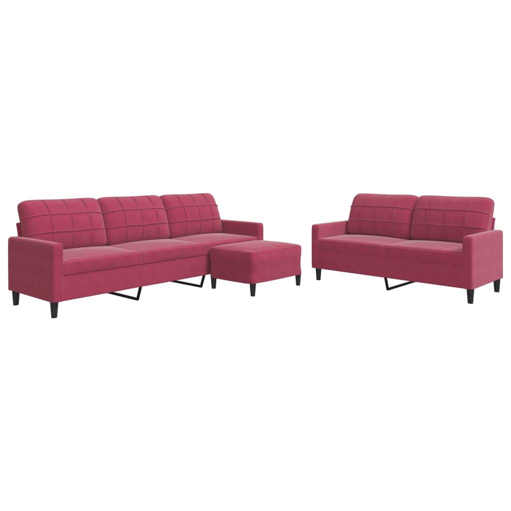 vidaXL 3-tlg. Sofagarnitur mit Kissen Weinrot Samt