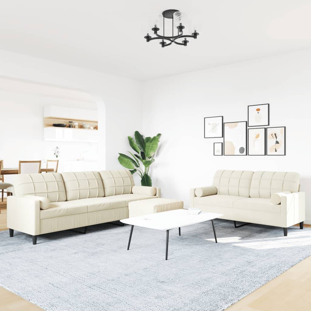 vidaXL 3-tlg. Sofagarnitur mit Kissen und Nackenrollen Creme Samt