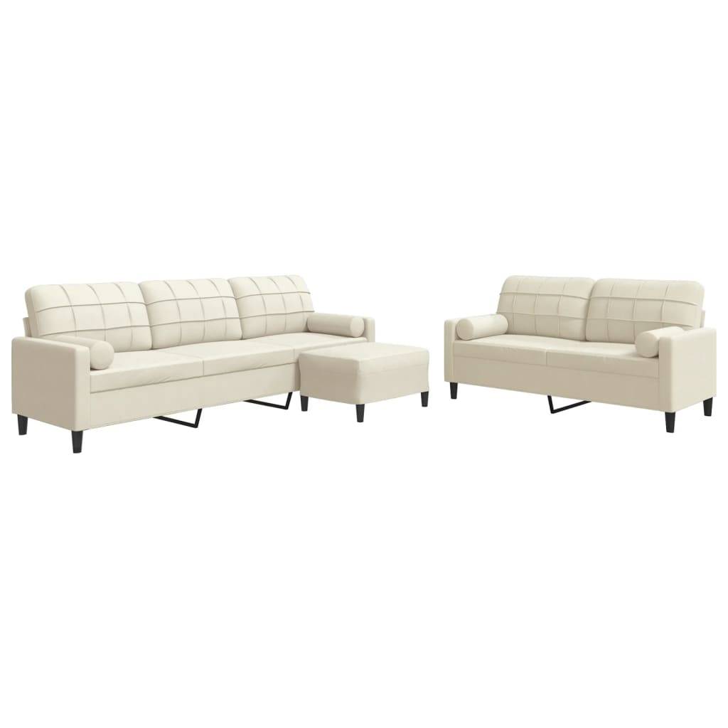 vidaXL 3-tlg. Sofagarnitur mit Kissen und Nackenrollen Creme Samt