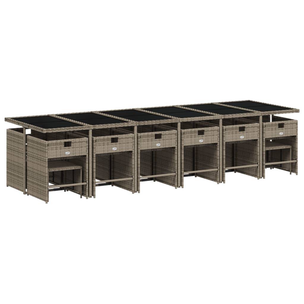 vidaXL 17-tlg. Garten-Essgruppe mit Kissen Grau Poly Rattan
