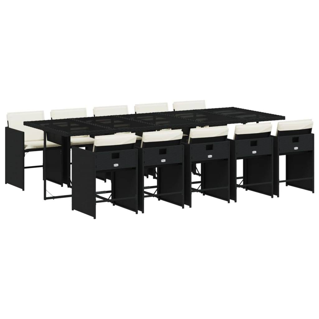 vidaXL 11-tlg. Garten-Essgruppe mit Kissen Schwarz Poly Rattan