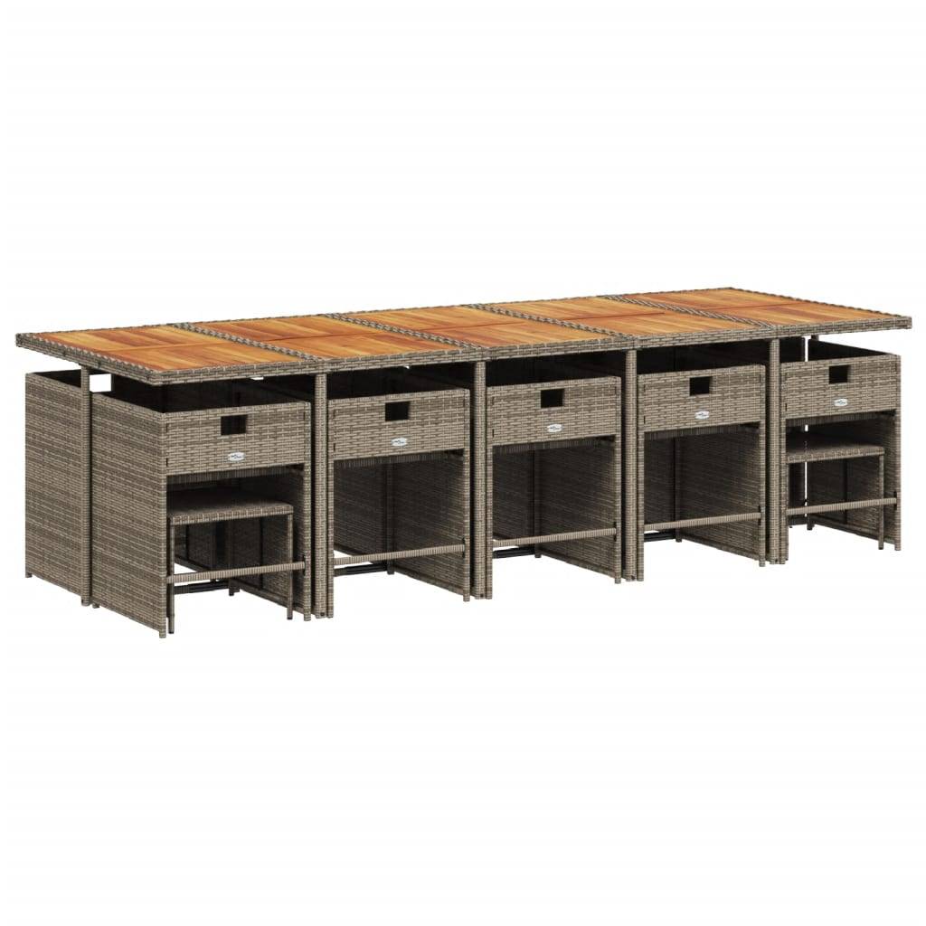 vidaXL 15-tlg. Garten-Essgruppe mit Kissen Grau Poly Rattan