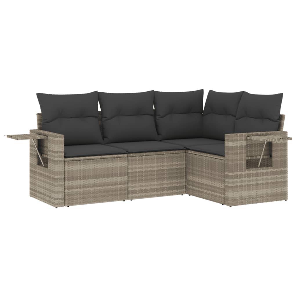 vidaXL 4-tlg. Garten-Sofagarnitur mit Kissen Hellgrau Poly Rattan