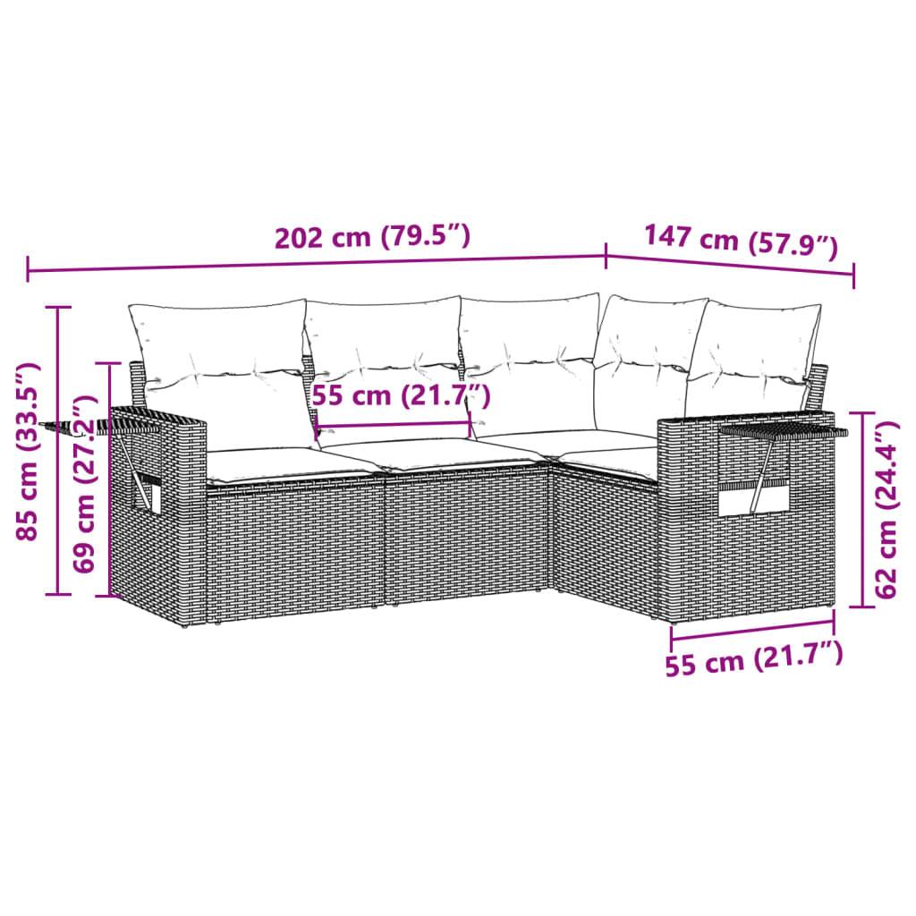 vidaXL 4-tlg. Garten-Sofagarnitur mit Kissen Hellgrau Poly Rattan