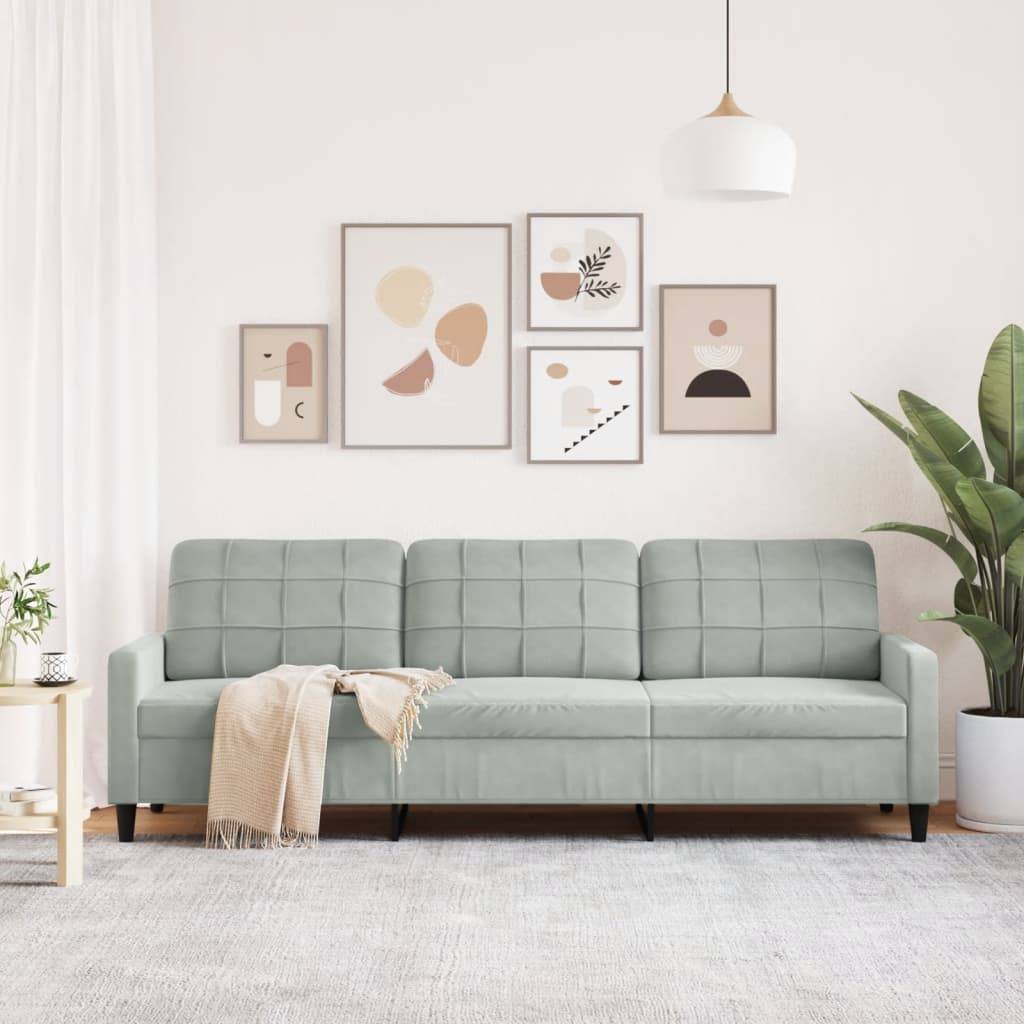 vidaXL 3-Sitzer-Sofa Hellgrau 210 cm Samt