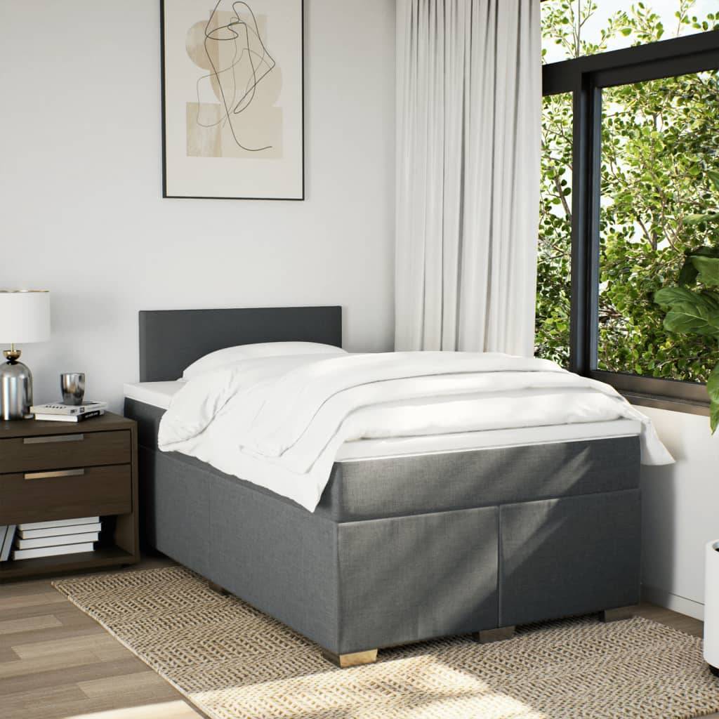 vidaXL Boxspringbett mit Matratze Dunkelgrau 120x200 cm Stoff
