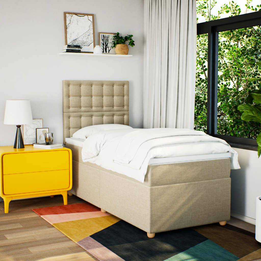 vidaXL Boxspringbett mit Matratze Creme 100x200 cm Stoff