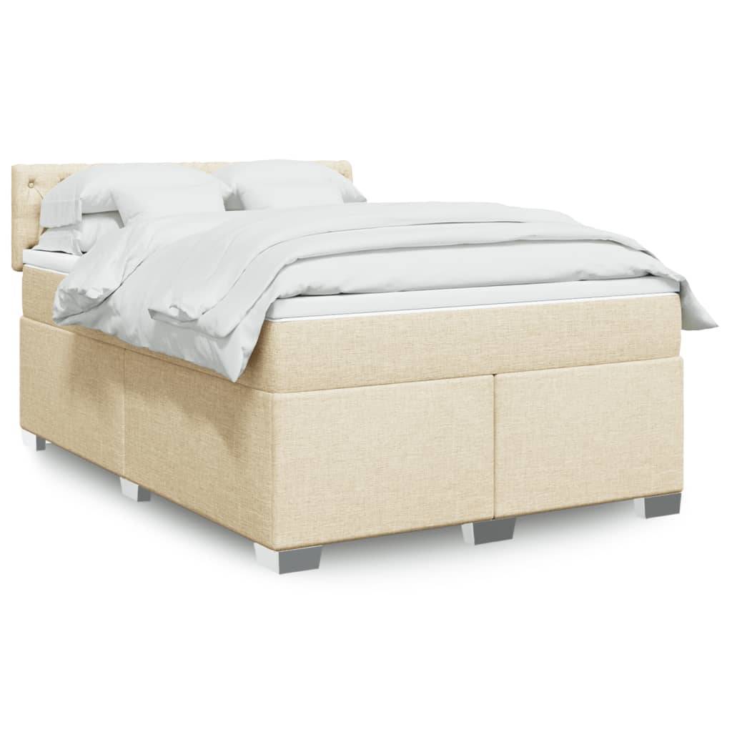 vidaXL Boxspringbett mit Matratze Creme 160x200 cm Stoff