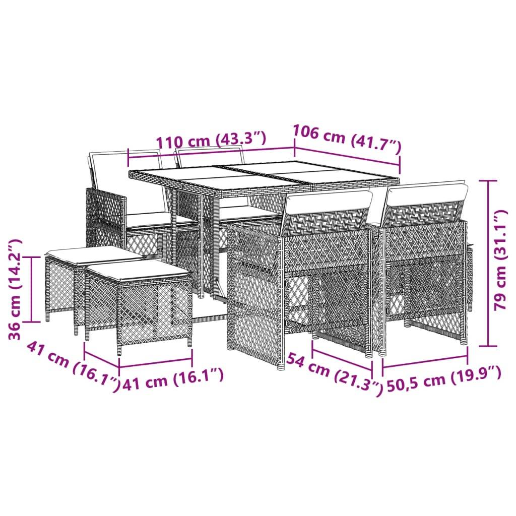 vidaXL 9-tlg. Garten-Essgruppe mit Kissen Schwarz Poly Rattan