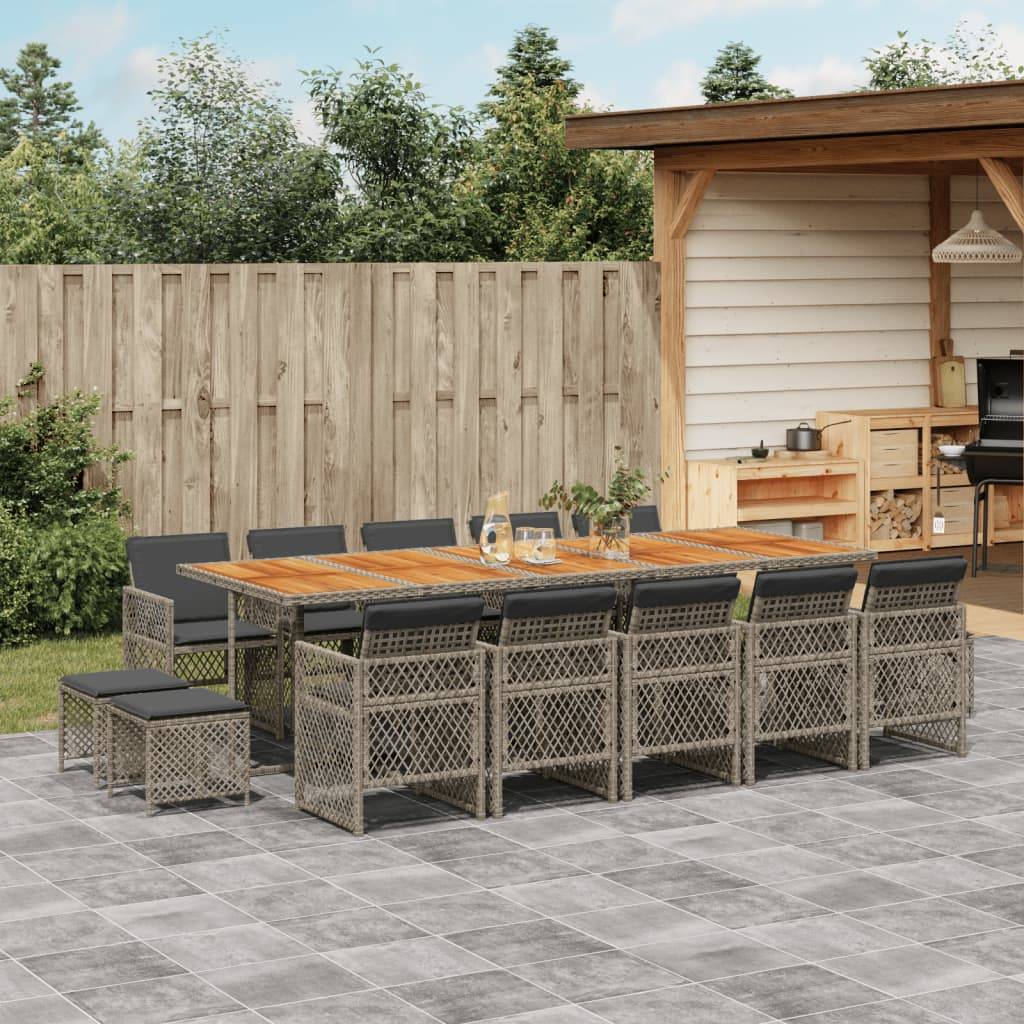 vidaXL 15-tlg. Garten-Essgruppe mit Kissen Grau Poly Rattan