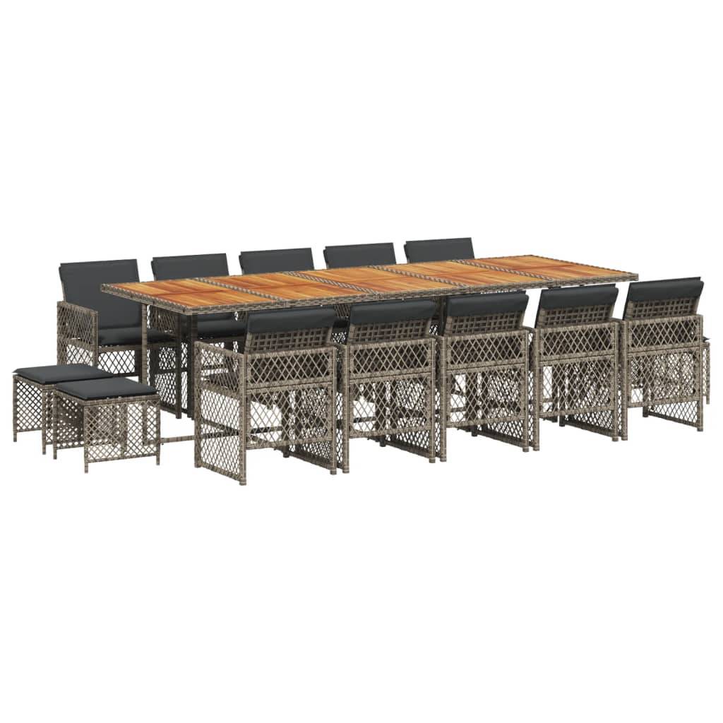 vidaXL 15-tlg. Garten-Essgruppe mit Kissen Grau Poly Rattan
