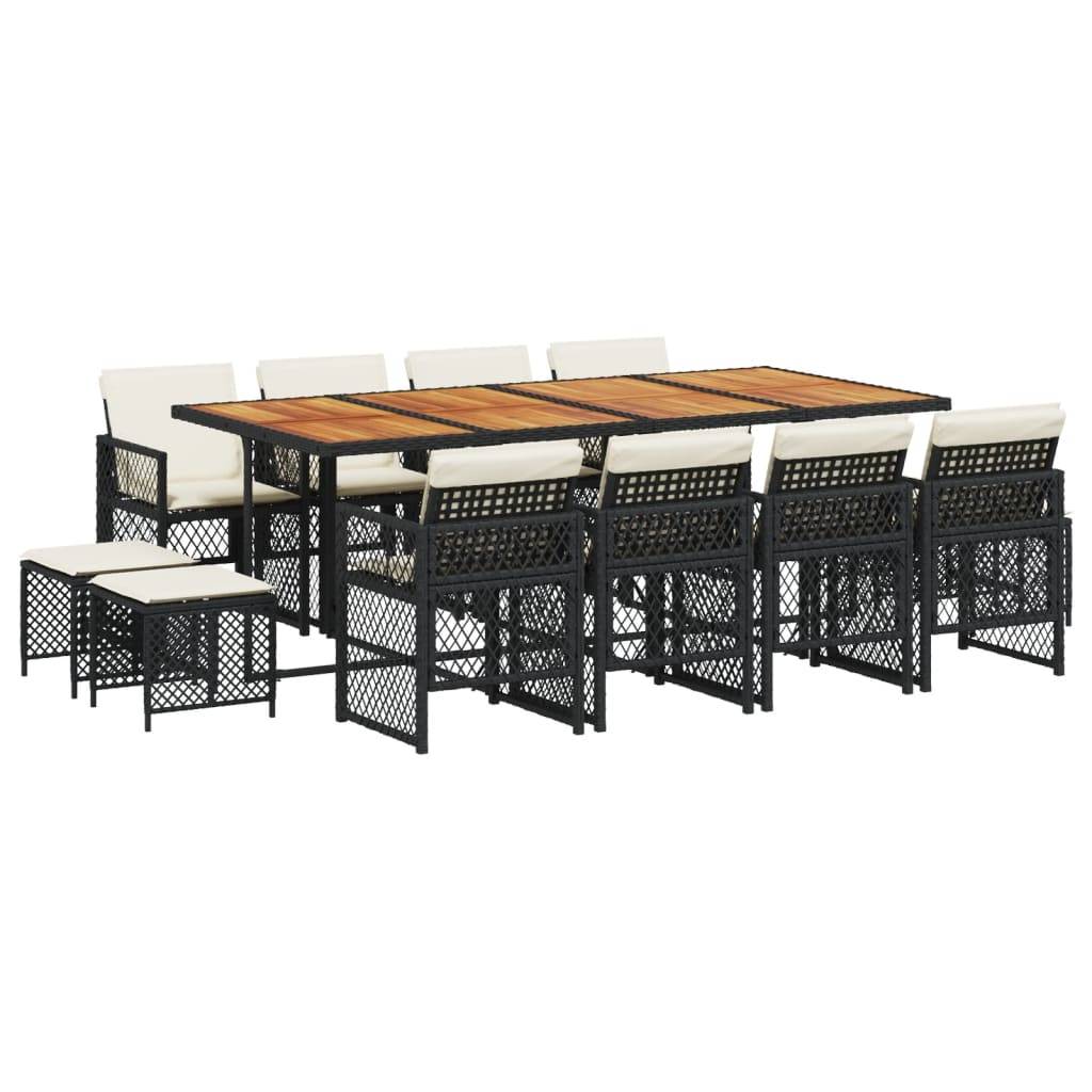 vidaXL 13-tlg. Garten-Essgruppe mit Kissen Schwarz Poly Rattan