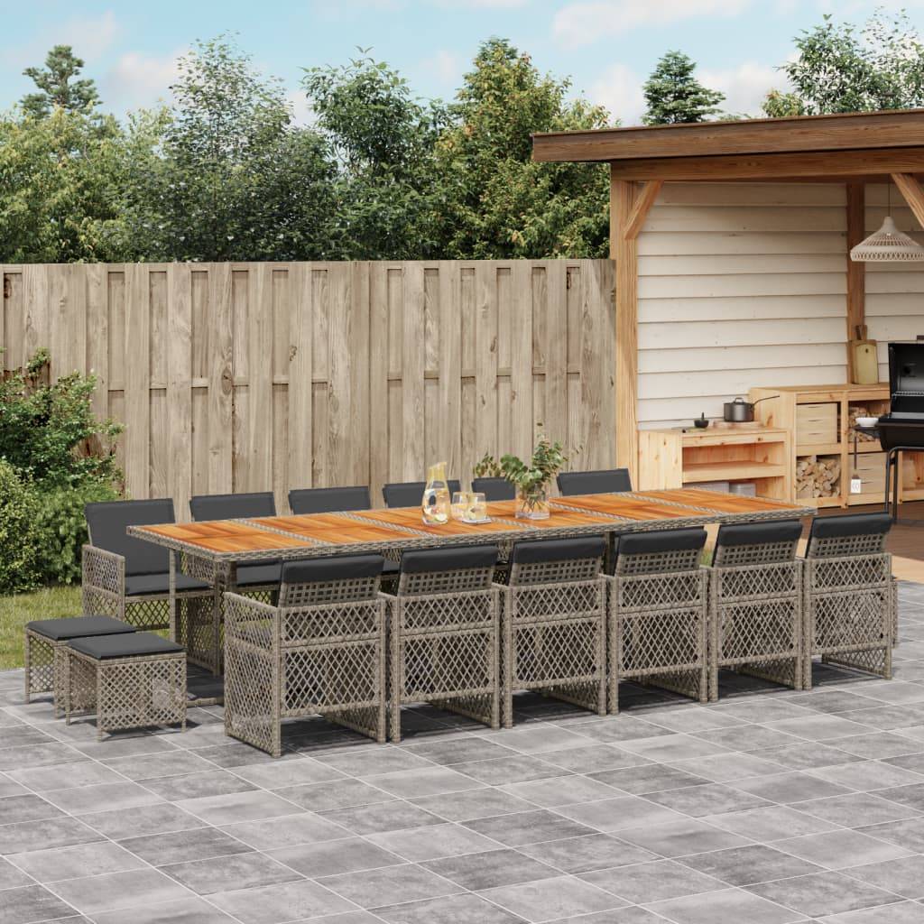 vidaXL 17-tlg. Garten-Essgruppe mit Kissen Grau Poly Rattan