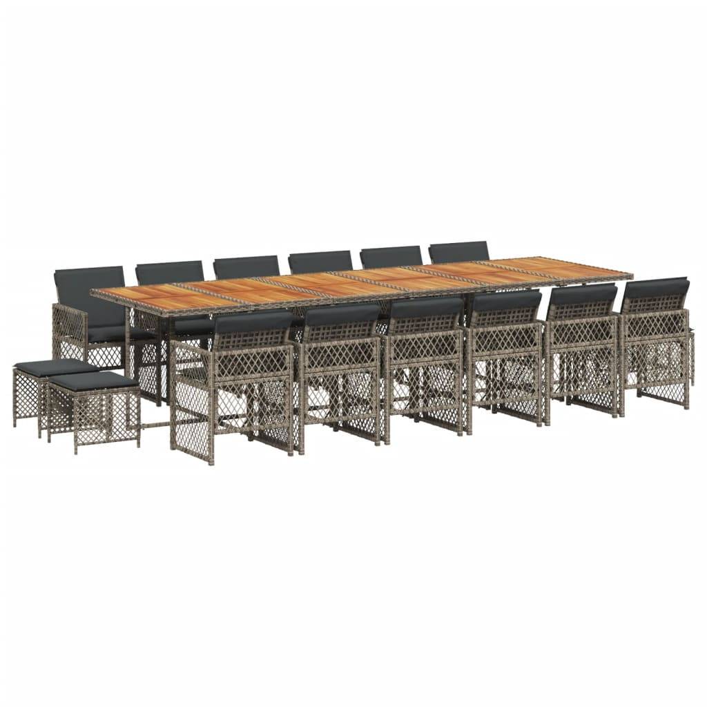 vidaXL 17-tlg. Garten-Essgruppe mit Kissen Grau Poly Rattan
