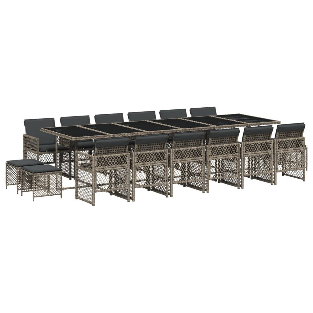 vidaXL 17-tlg. Garten-Essgruppe mit Kissen Grau Poly Rattan