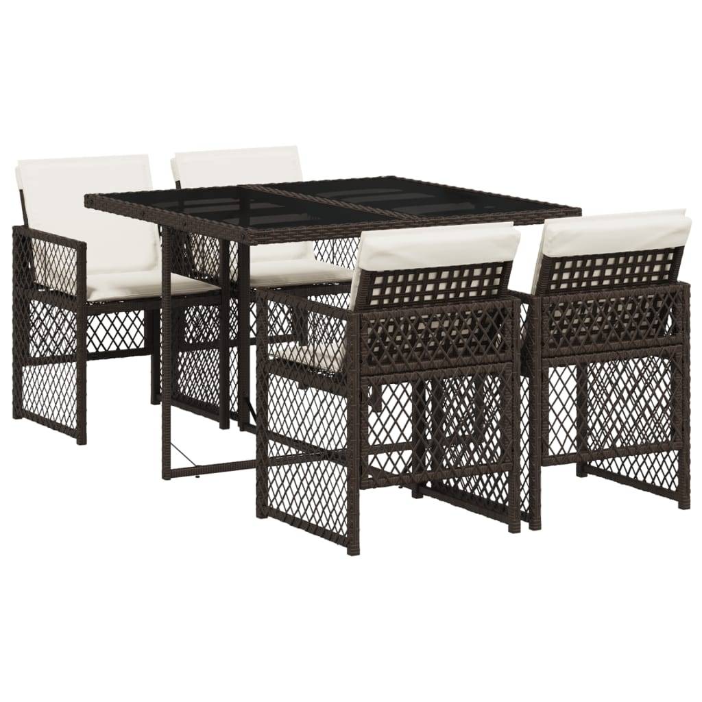 vidaXL 5-tlg. Garten-Essgruppe mit Kissen Braun Poly Rattan