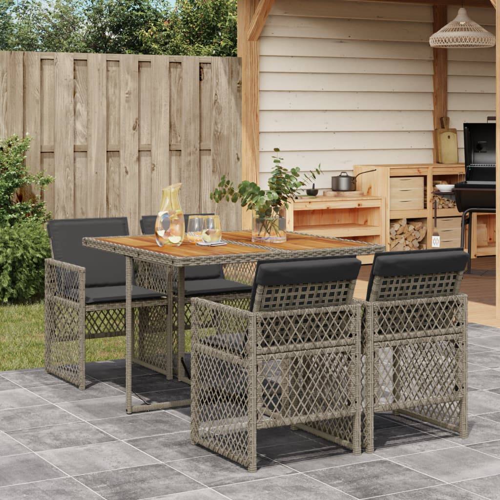 vidaXL 5-tlg. Garten-Essgruppe mit Kissen Grau Poly Rattan