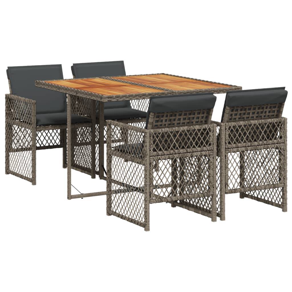 vidaXL 5-tlg. Garten-Essgruppe mit Kissen Grau Poly Rattan