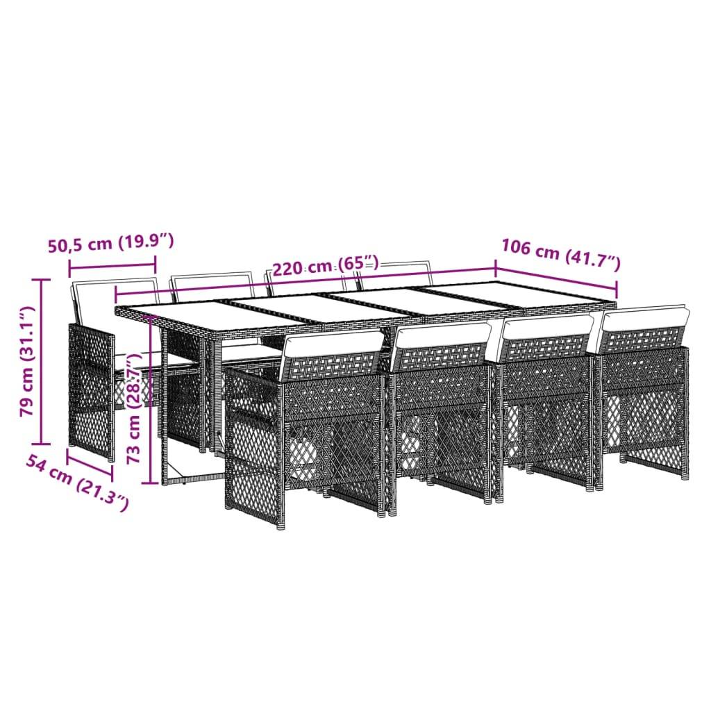 vidaXL 9-tlg. Garten-Essgruppe mit Kissen Braun Poly Rattan