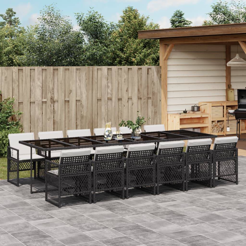 vidaXL 13-tlg. Garten-Essgruppe mit Kissen Schwarz Poly Rattan