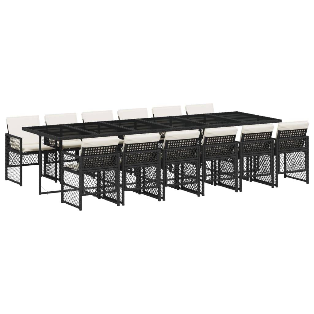 vidaXL 13-tlg. Garten-Essgruppe mit Kissen Schwarz Poly Rattan