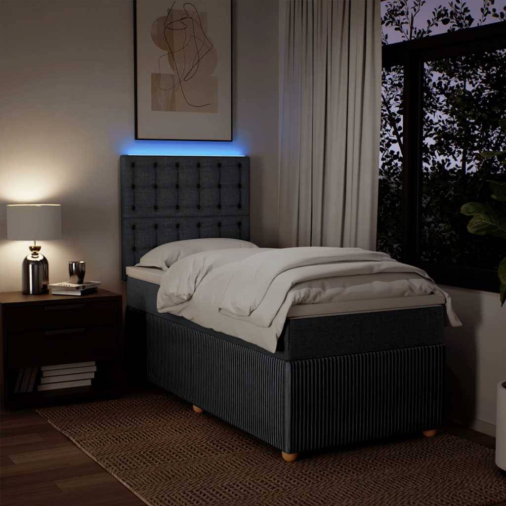 vidaXL Boxspringbett mit Matratze Dunkelgrau 90x200 cm Stoff