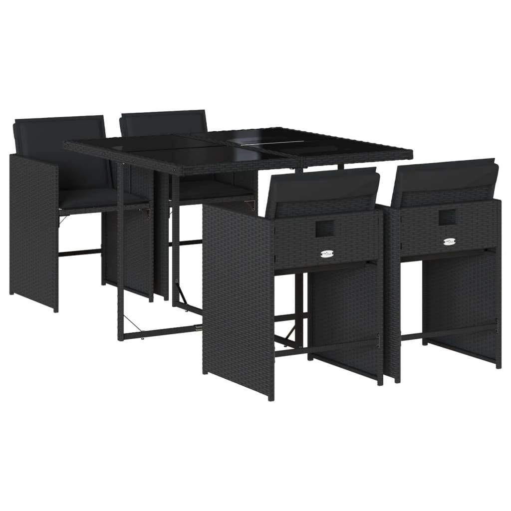 vidaXL 5-tlg. Garten-Essgruppe mit Kissen Schwarz Poly Rattan