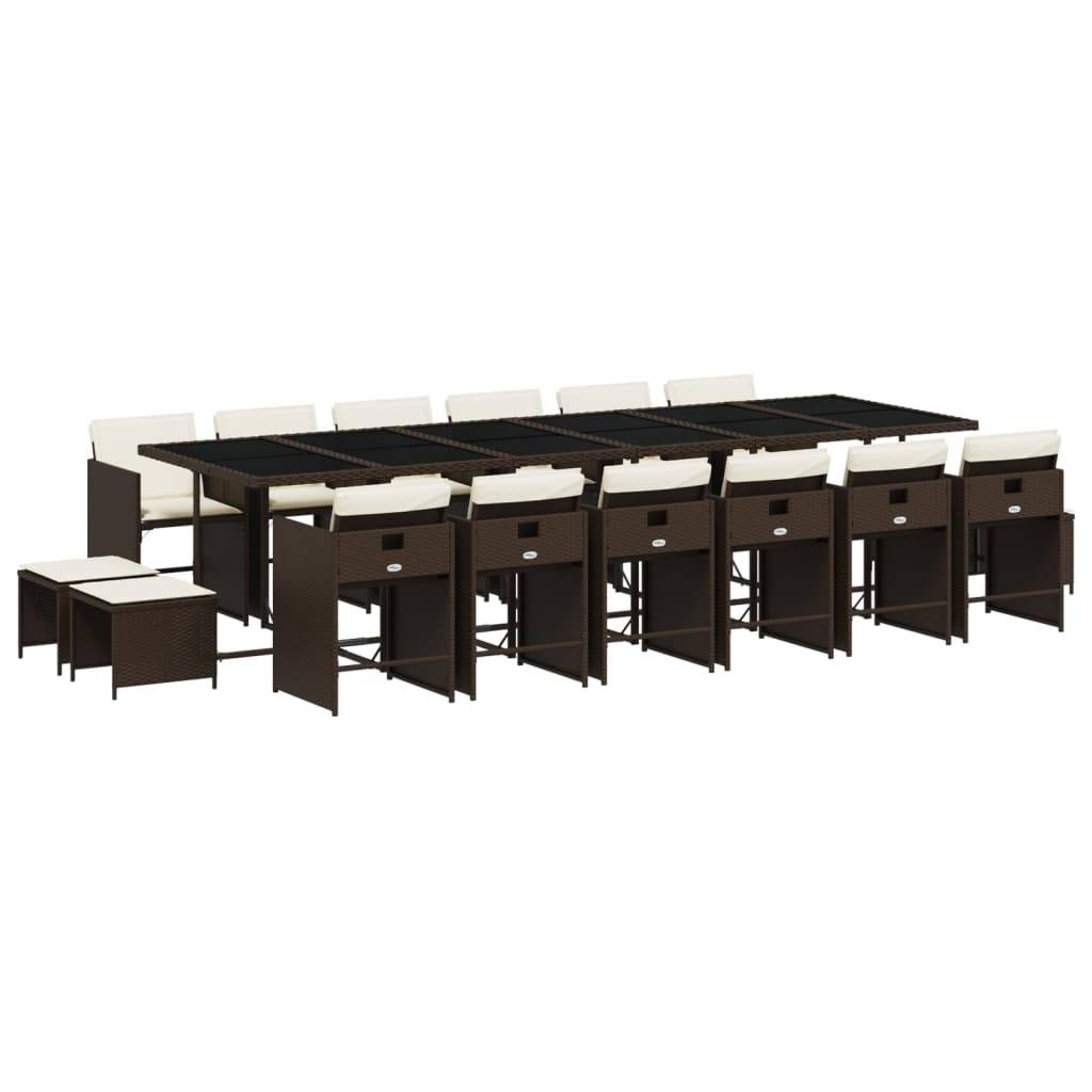 vidaXL 17-tlg. Garten-Essgruppe mit Kissen Braun Poly Rattan