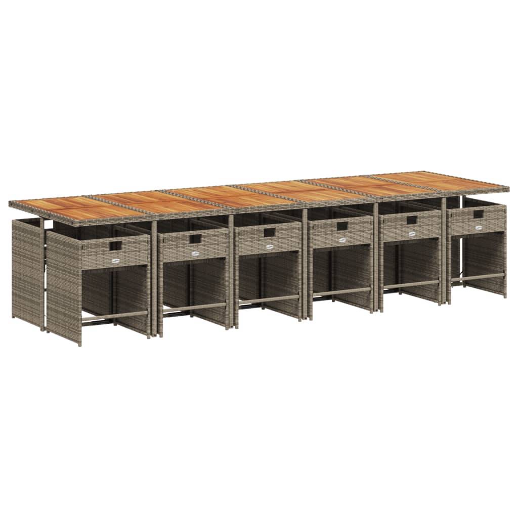 vidaXL 13-tlg. Garten-Essgruppe mit Kissen Grau Poly Rattan