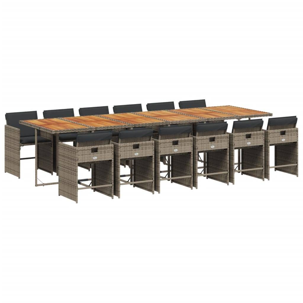 vidaXL 13-tlg. Garten-Essgruppe mit Kissen Grau Poly Rattan
