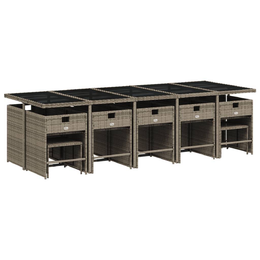 vidaXL 15-tlg. Garten-Essgruppe mit Kissen Grau Poly Rattan
