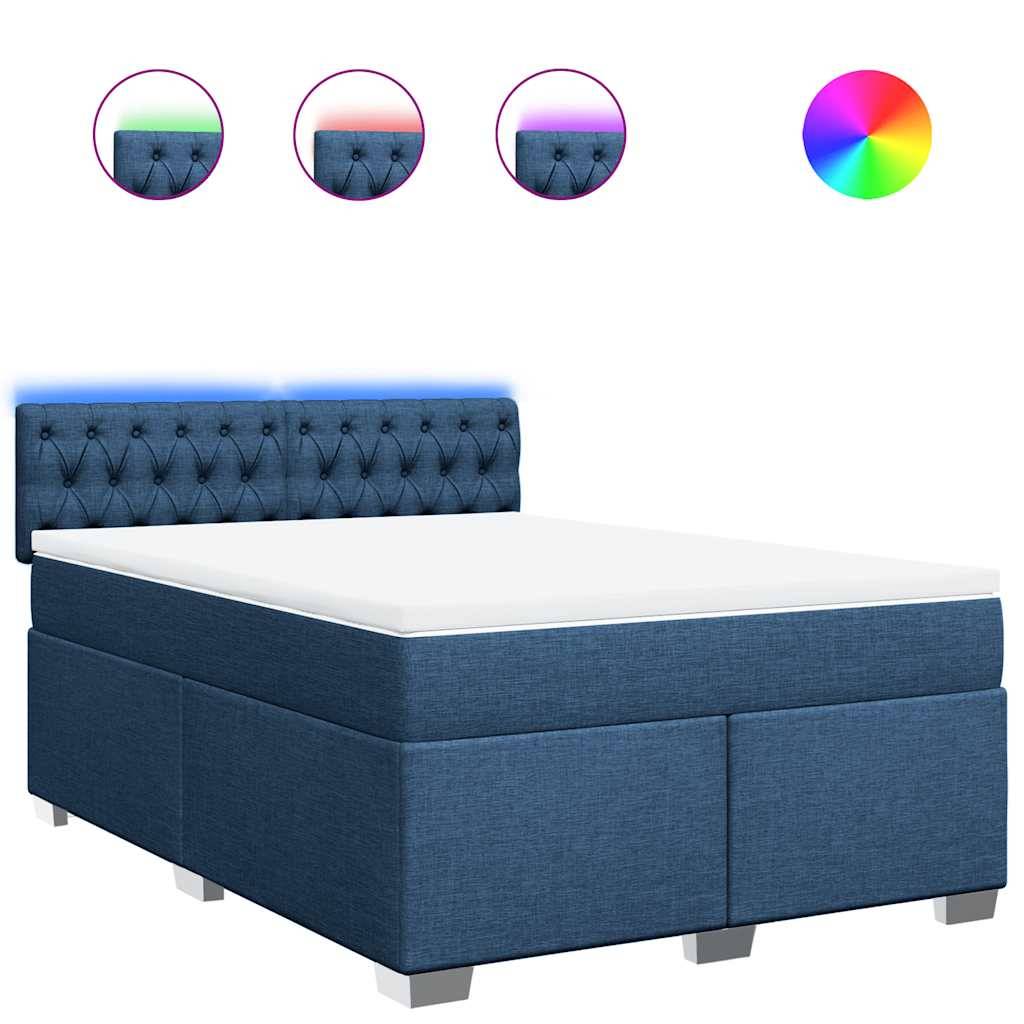 vidaXL Boxspringbett mit Matratze Blau 140x190 cm Stoff