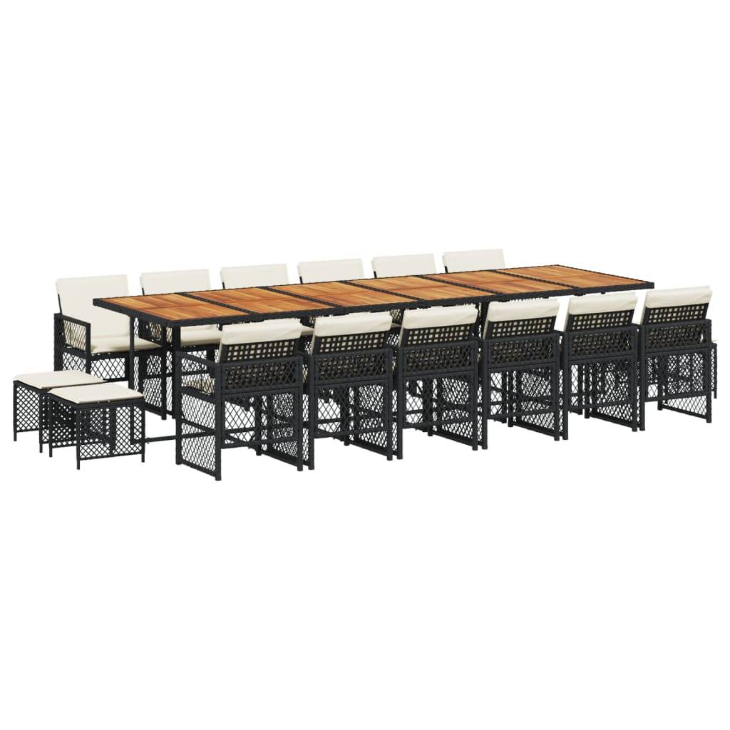 vidaXL 17-tlg. Garten-Essgruppe mit Kissen Schwarz Poly Rattan