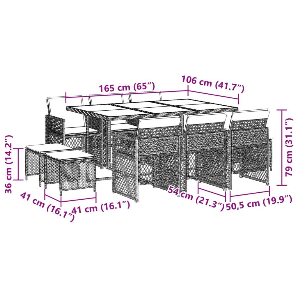 vidaXL 11-tlg. Garten-Essgruppe mit Kissen Braun Poly Rattan