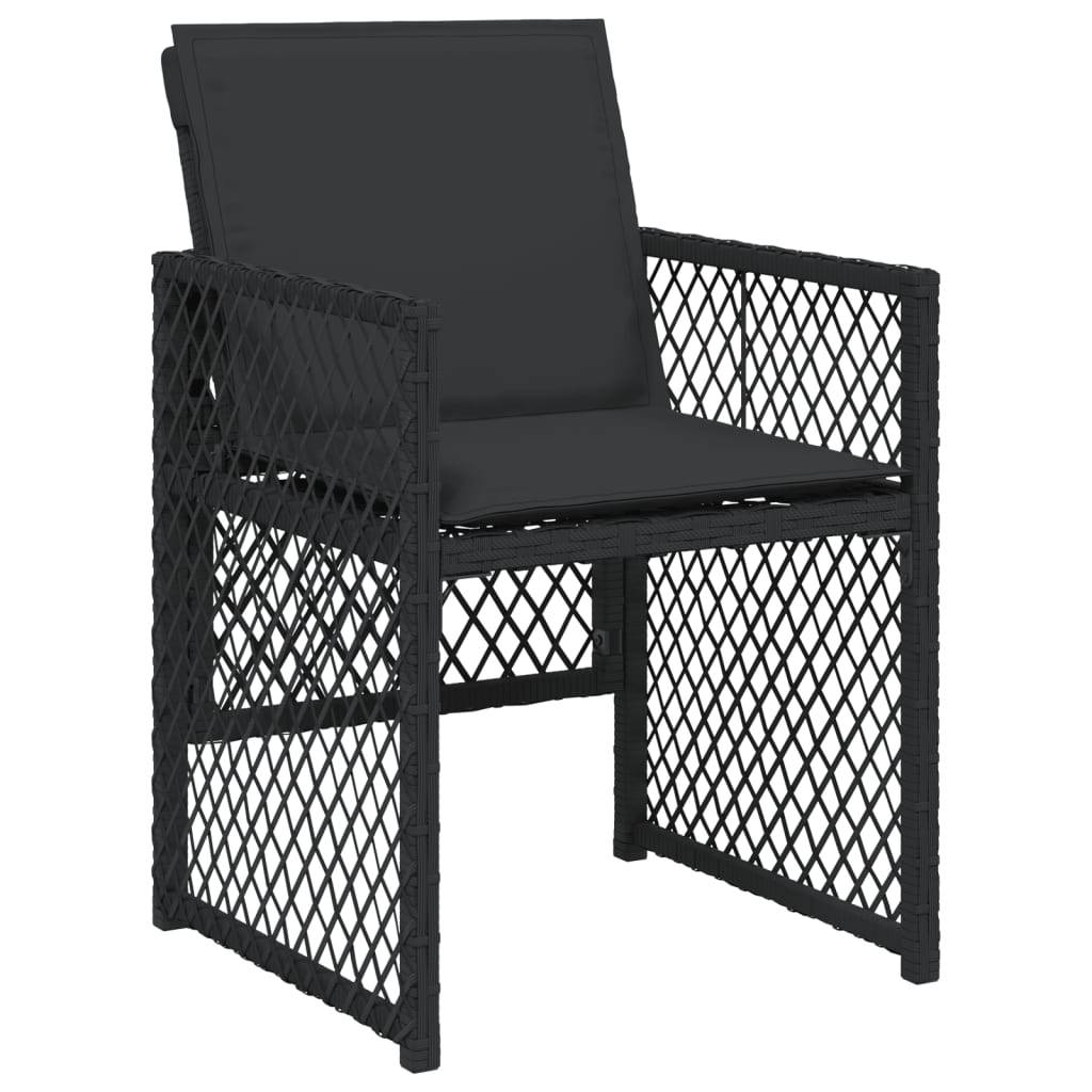 vidaXL 15-tlg. Garten-Essgruppe mit Kissen Schwarz Poly Rattan
