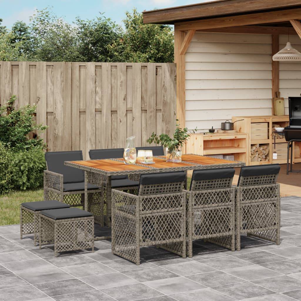 vidaXL 11-tlg. Garten-Essgruppe mit Kissen Grau Poly Rattan