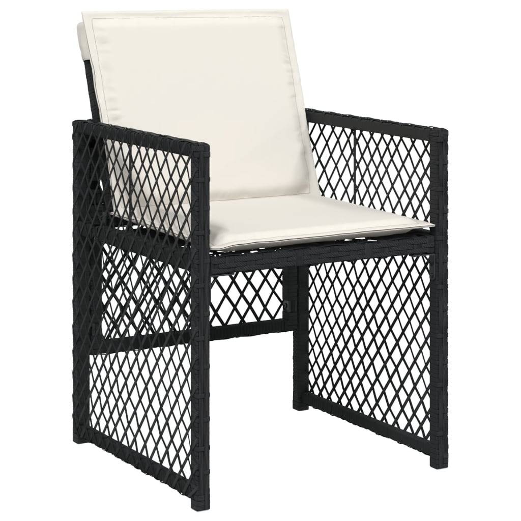 vidaXL 11-tlg. Garten-Essgruppe mit Kissen Schwarz Poly Rattan