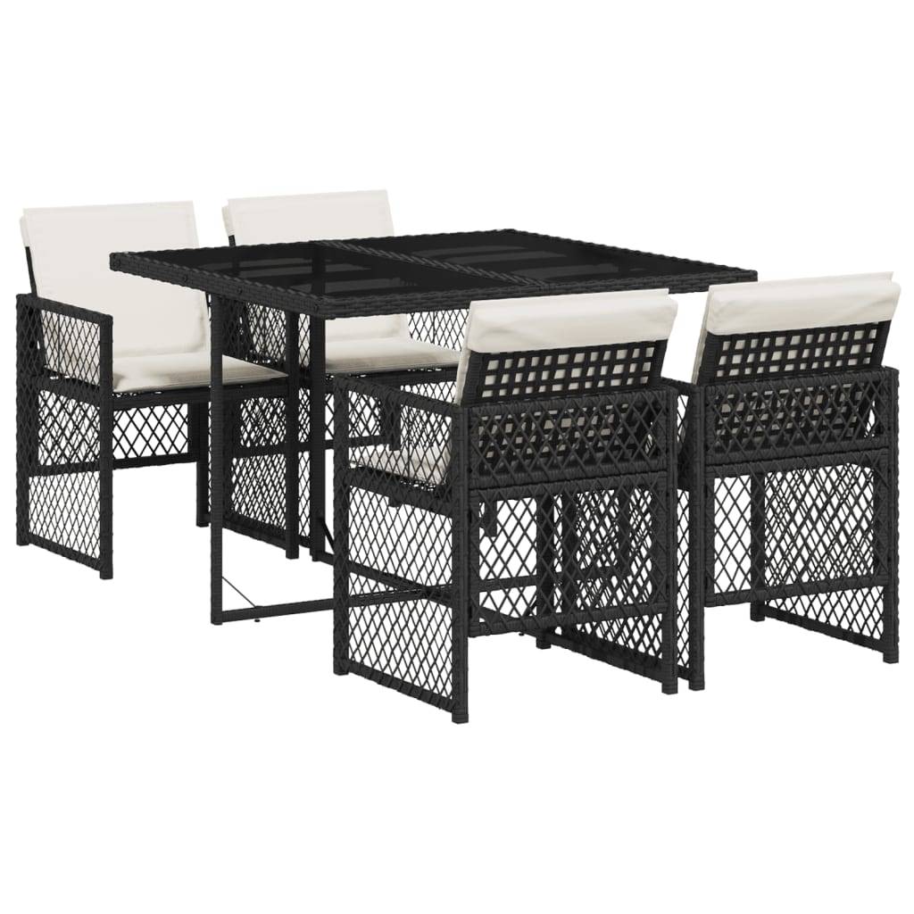 vidaXL 5-tlg. Garten-Essgruppe mit Kissen Schwarz Poly Rattan