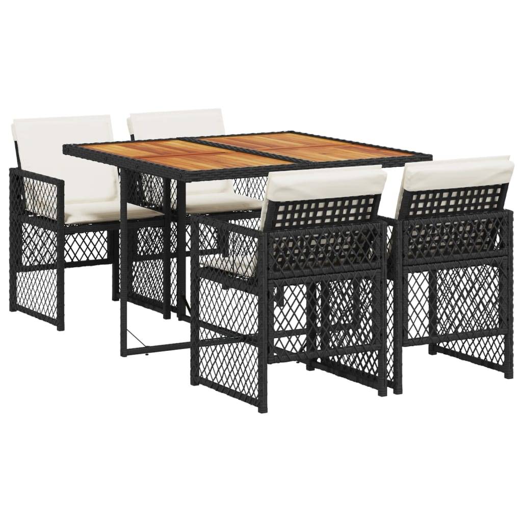 vidaXL 5-tlg. Garten-Essgruppe mit Kissen Schwarz Poly Rattan