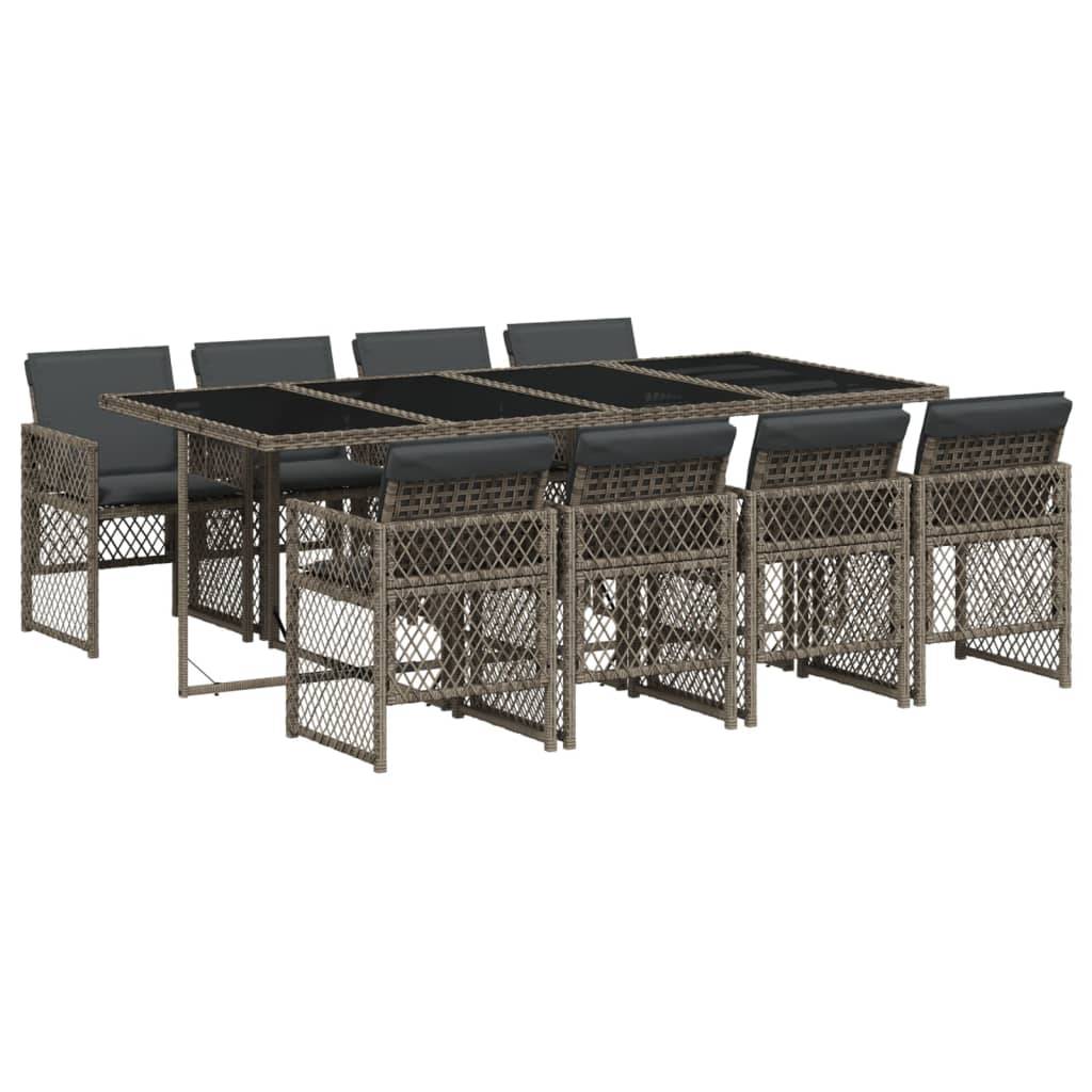 vidaXL 9-tlg. Garten-Essgruppe mit Kissen Grau Poly Rattan