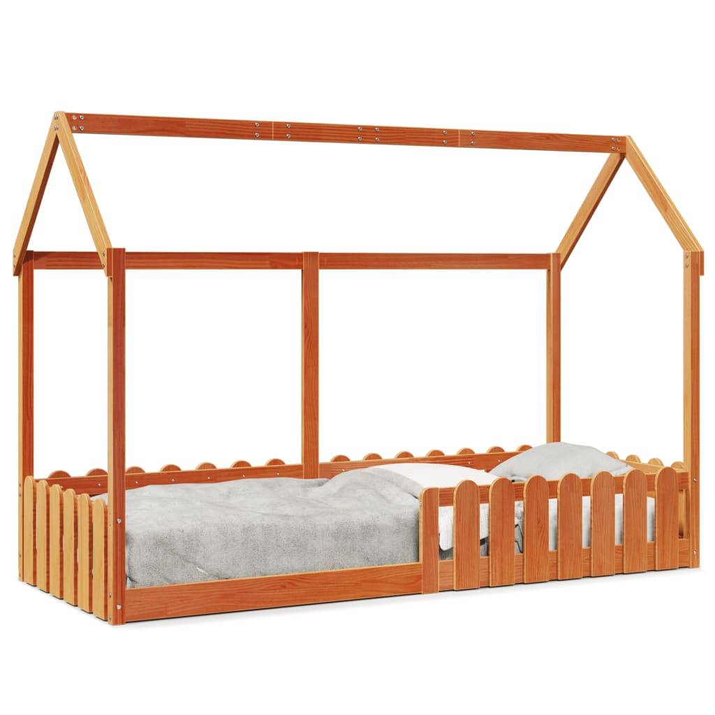 vidaXL Kinderbett Hausbett Wachsbraun 80x200 cm Kiefer