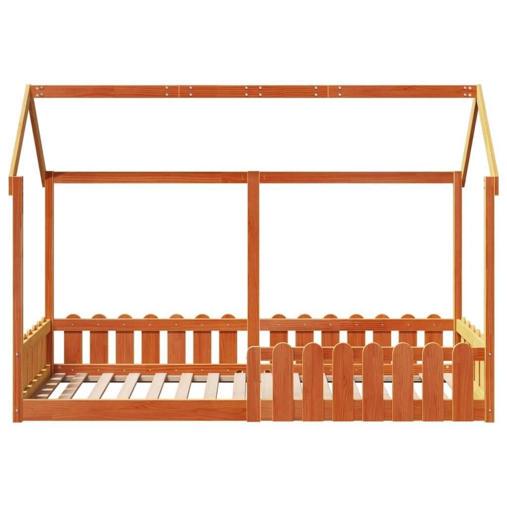 vidaXL Kinderbett Hausbett Wachsbraun 80x200 cm Kiefer
