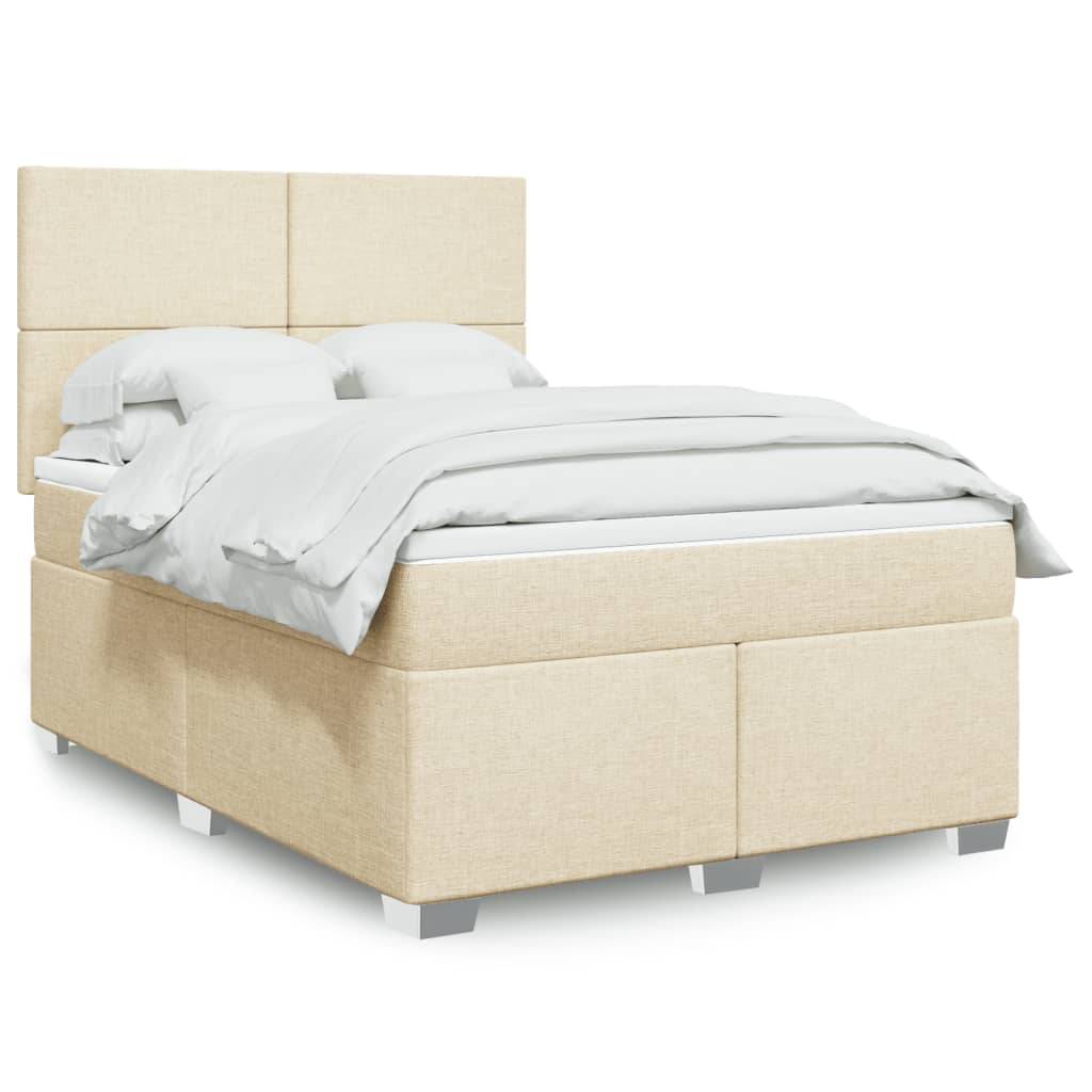 vidaXL Boxspringbett mit Matratze Creme 140x190 cm Stoff