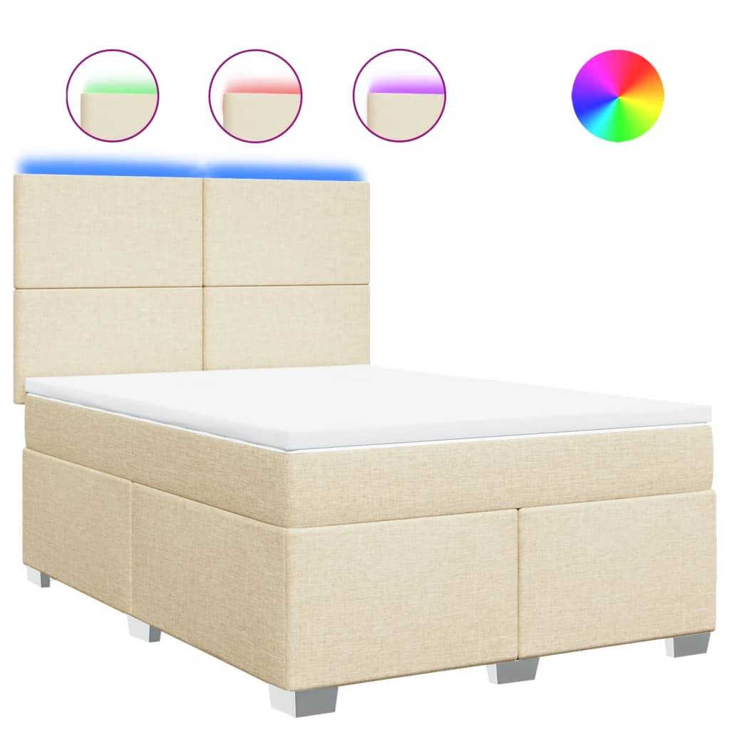 vidaXL Boxspringbett mit Matratze Creme 140x190 cm Stoff