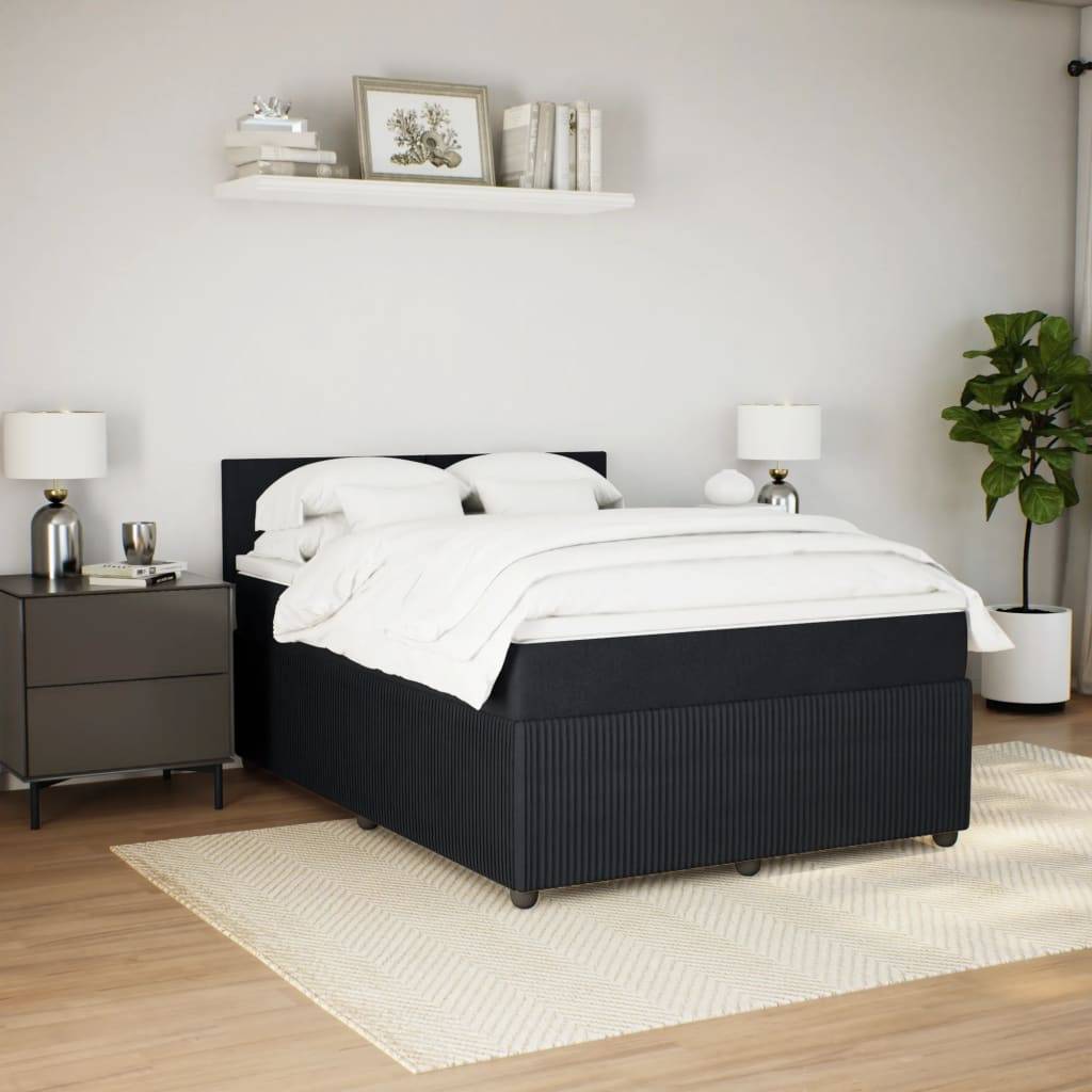 vidaXL Boxspringbett mit Matratze Schwarz 140x200 cm Samt