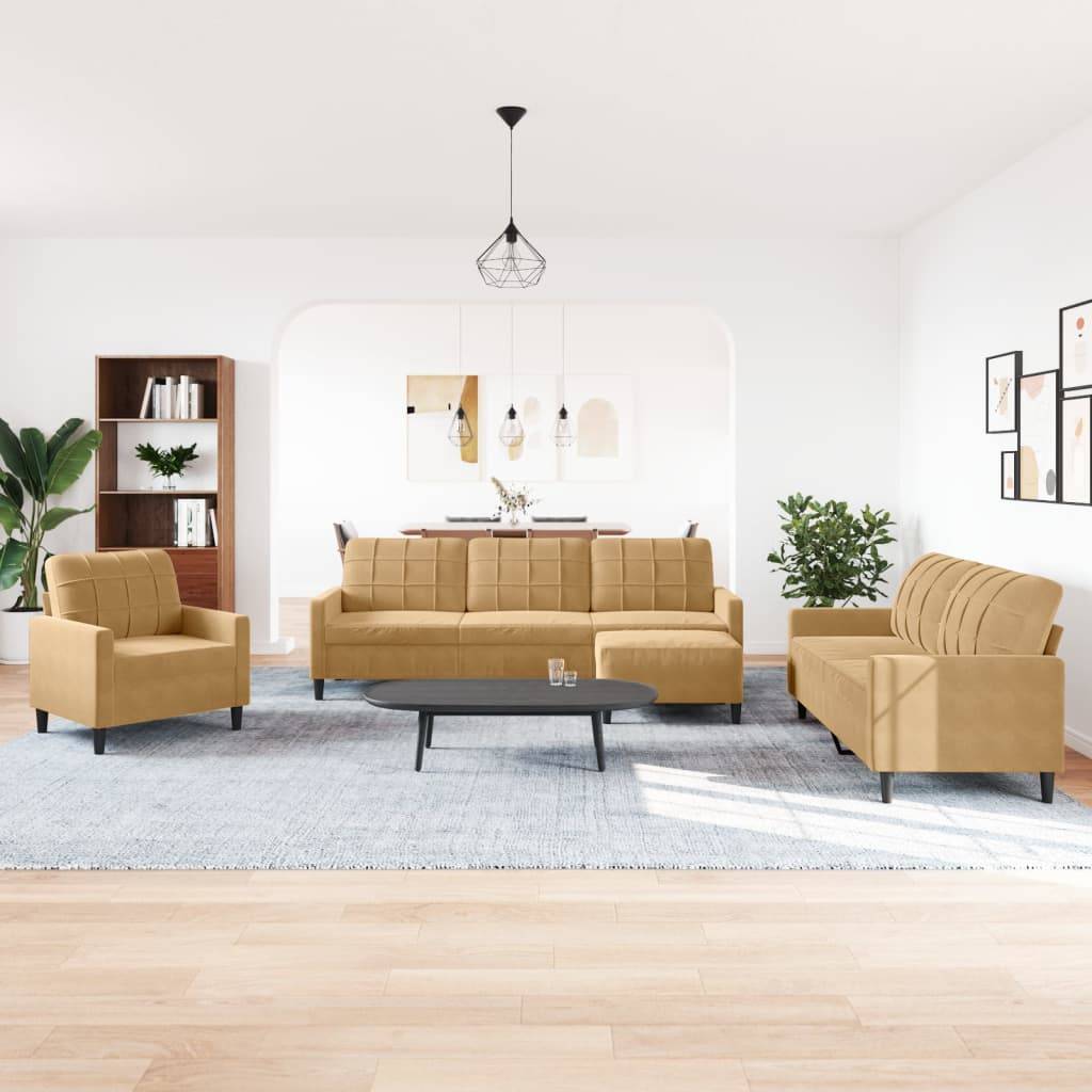 vidaXL 4-tlg. Sofagarnitur mit Kissen Braun Samt