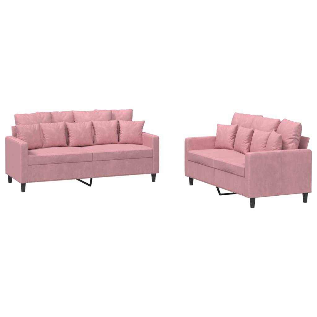 vidaXL 2-tlg. Sofagarnitur mit Kissen Rosa Samt