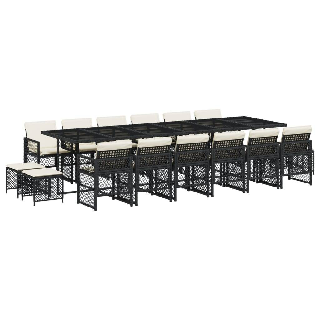 vidaXL 17-tlg. Garten-Essgruppe mit Kissen Schwarz Poly Rattan